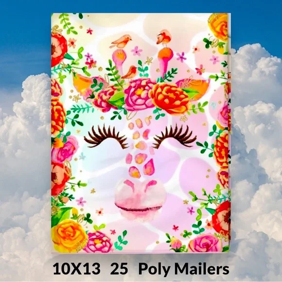 ( Quantity 25 10x13 ) Giraffe and Roses Poly Mailers Bag Shipping Envelope - Picture 1 of 1